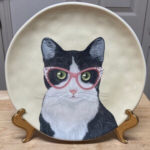 Pier 1 Ironstone Party Cat Tuxedo Cat Plate 9”